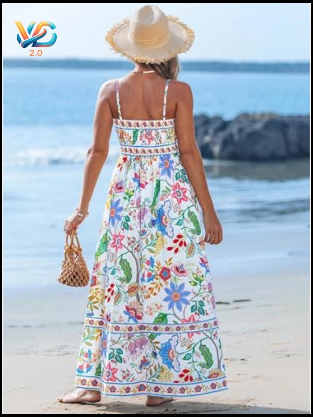 Women's Spaghetti Strap Maxi Dress Boho A-Line Flowy Sleeveless Sun Dress - Picture 3 of 7